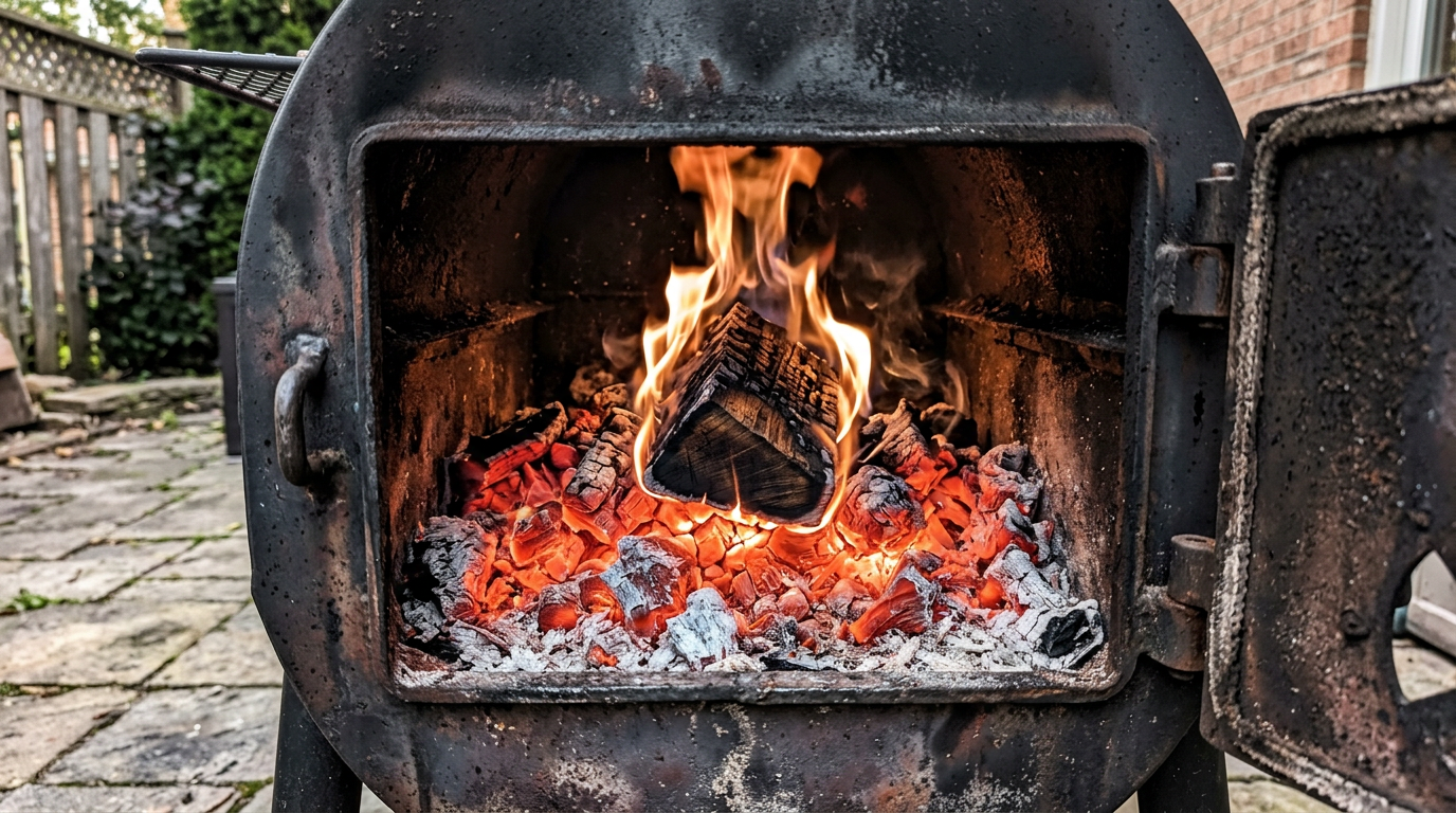 A perfectly clean BBQ fire showing a bed of glowing coals and transparent heat