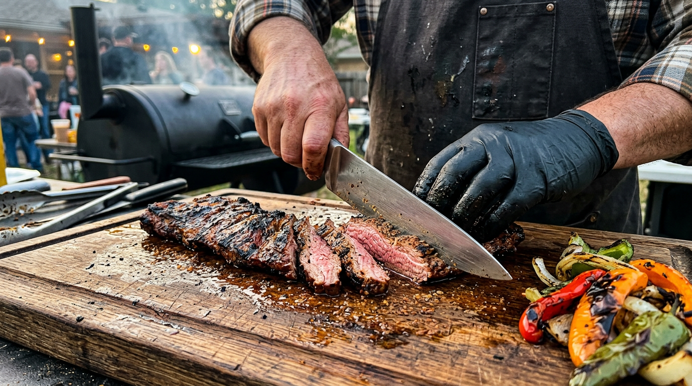 Slicing skirt steak fajitas