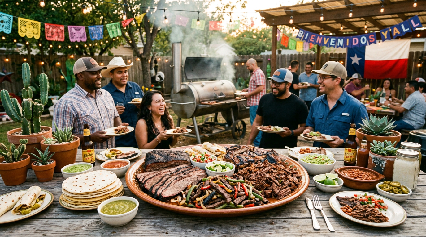 A festive South Texas BBQ platter